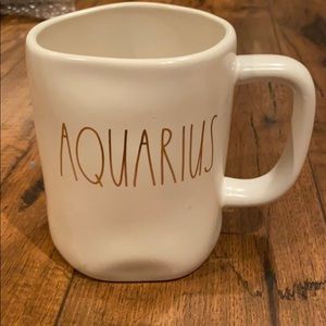 Rae Dunn Aquarius White/gold double sided mug